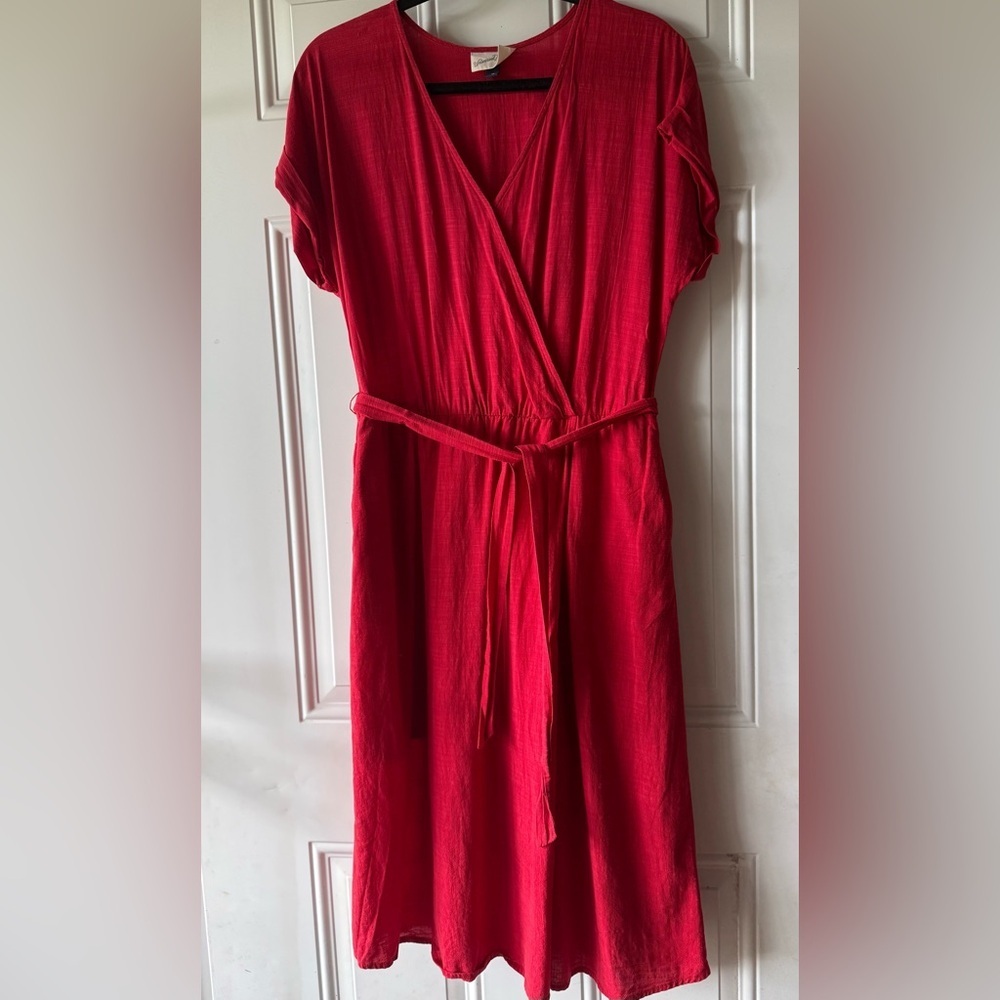 3/$20🍁SALE! Universal Thread Red Cotton Blend Faux Wrap Midi Dress